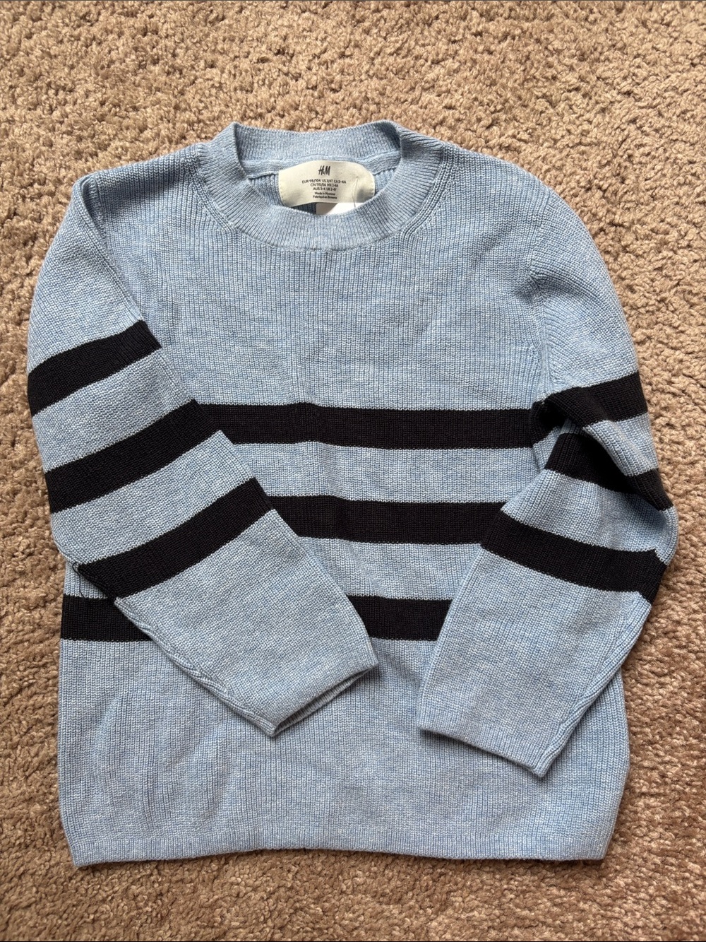 H&M Light Blue Crewneck Sweater with Black Stripes